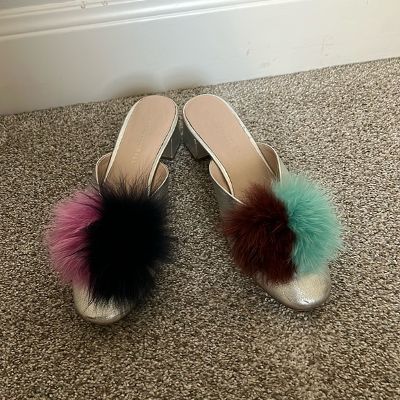 GUC Loeffler Randall Pom Pom Block Heel Mules Sz 7.5 - Picture 4 of 13